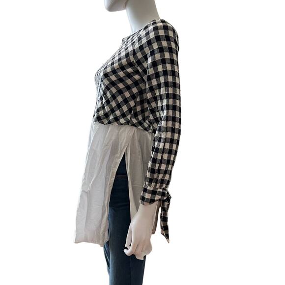 Zara Black White Plaid Mixed Material Poplin Layered Tunic Top, XS - Picture 5 of 7